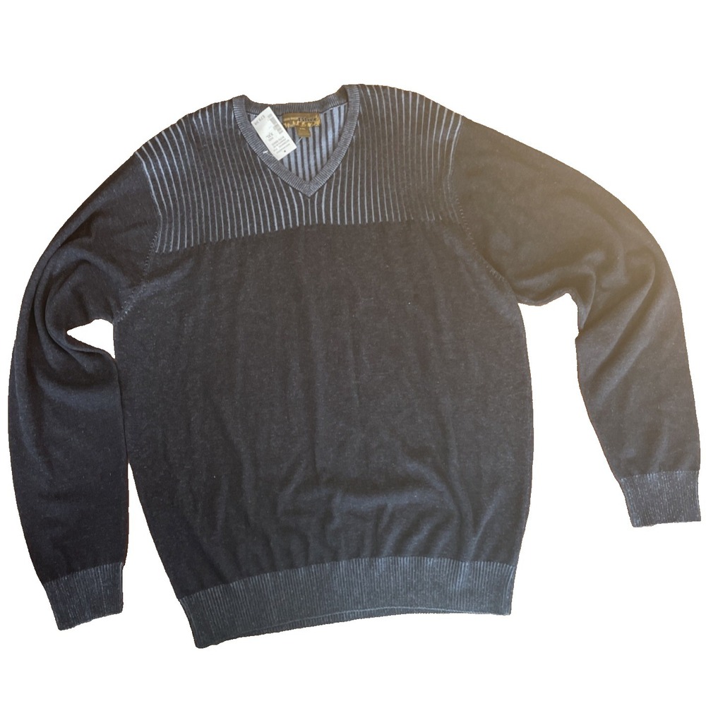 Pronto Uomo Blue Sweater Mens XXL Navy Blue Grey V Neck Cotton Blend NWT